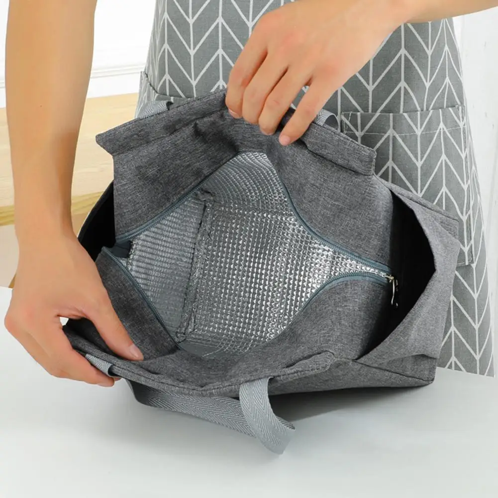 Lightweight  Practical Sturdy Handle Thermal Lunch Bag Oxford Cloth Lunch Bag Foldable   for Work