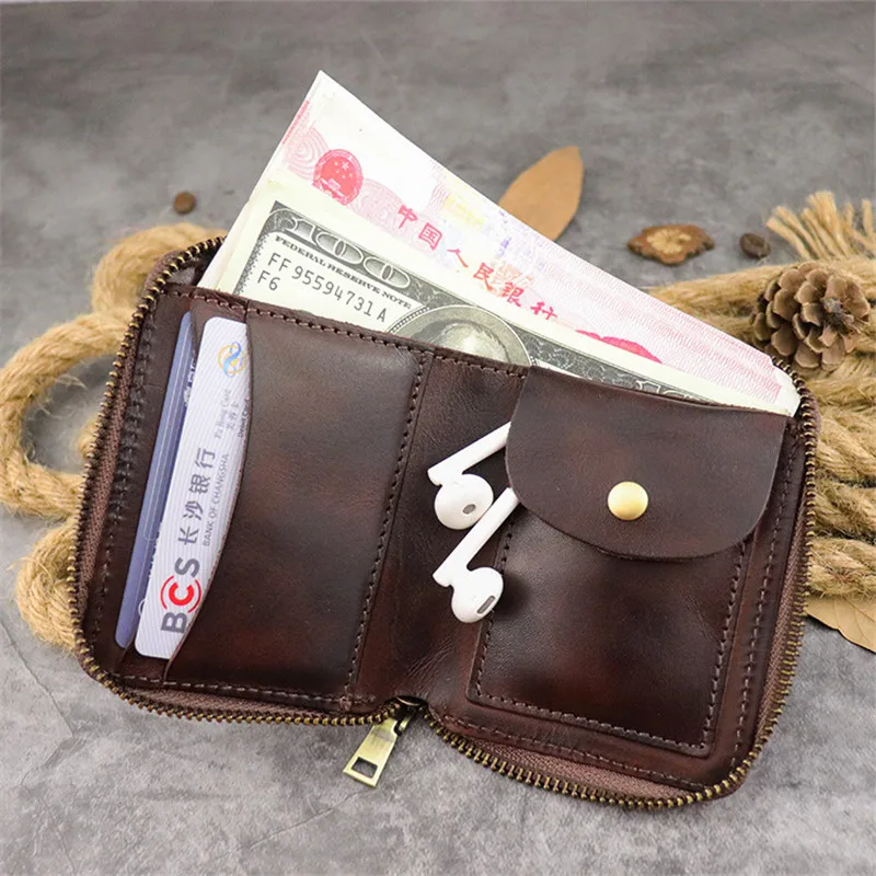Vintage high-quality men's women's real cowhide small wallets fashion casual natural genuine leather coin purse card holder bag