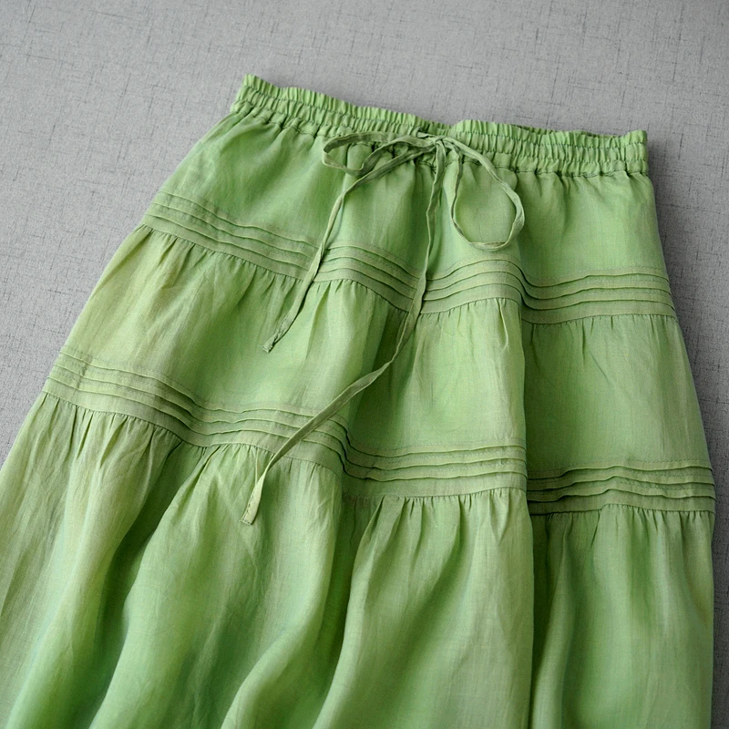

70-85cm Elastic Waist Summer Women Casual Loose Plus Size Comfortable All-match Brief Basic Lined Ramie Skirts