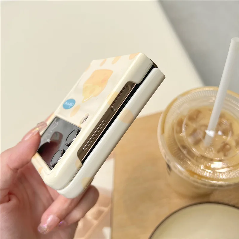 Ins Style Cheese Phone Case for Samsung Galaxy Z Flip 4 3 Hard Cover for ZFlip3 Zflip4 Solid Shell Bracket