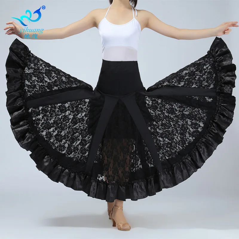 

1pcs/lot Lady Ballroom Waltz Flamenco Dance Skirt woman fashion lace waltz dancing long skirt