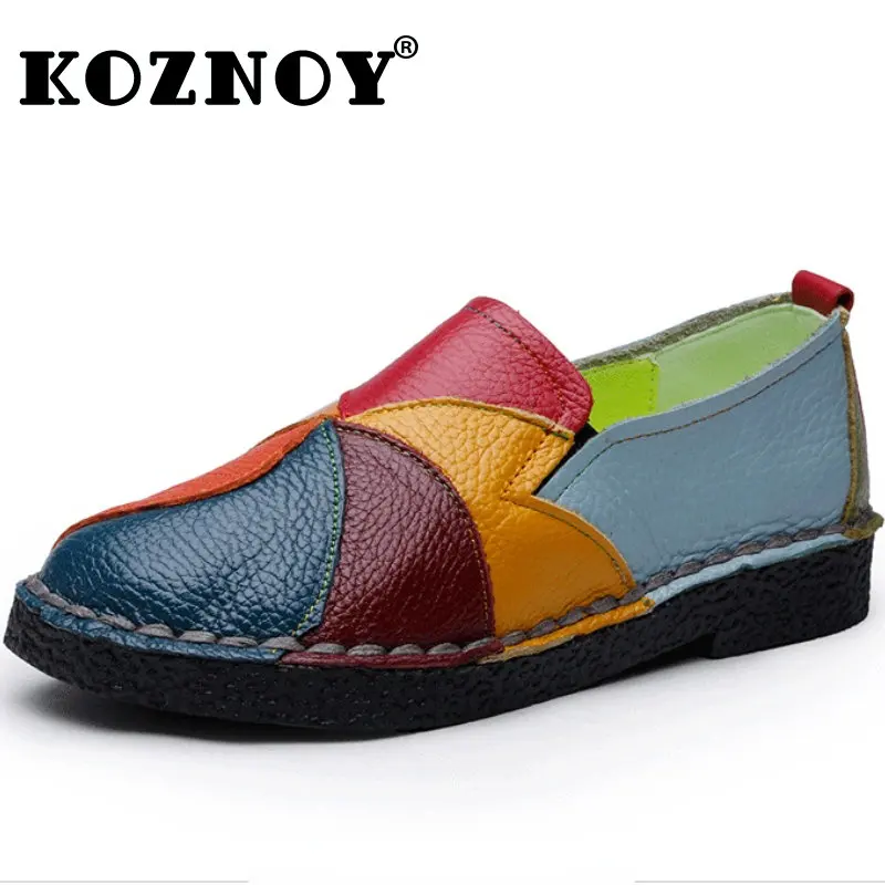 

Koznoy 2cm Genuine Leather Oxford Women's Shoes Big Size Ethnic Autumn Spring Summer Comfy Leisure Soft Flats Mixed Colors Shoes