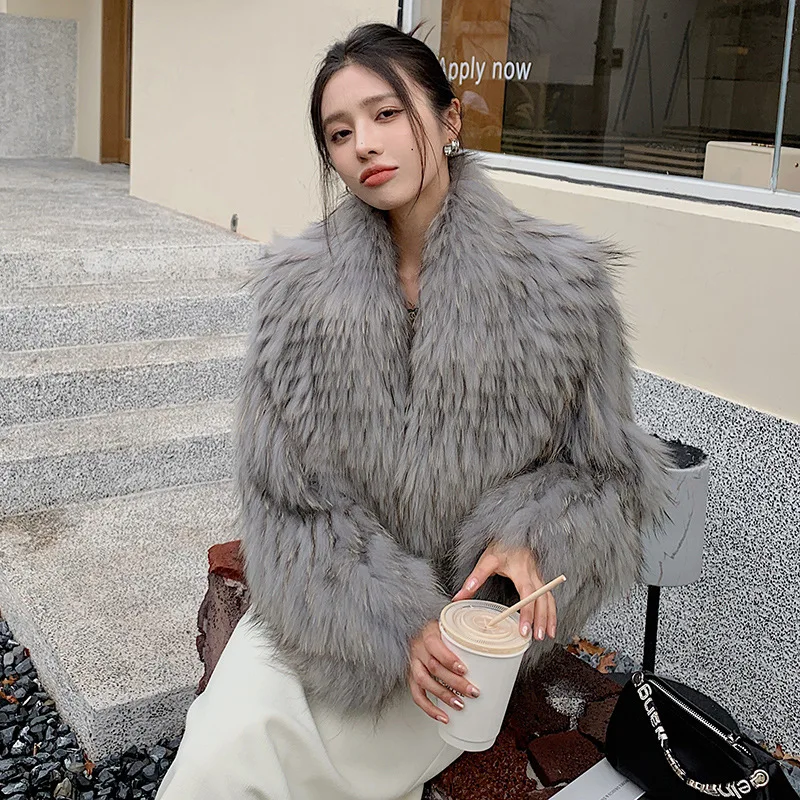 Raccoon Hair Real Fur Short Coat Women Shawl Fashion Luxury Capes Winter Thicken Warm Overcoat Big Collar Jacket Dropshipping
