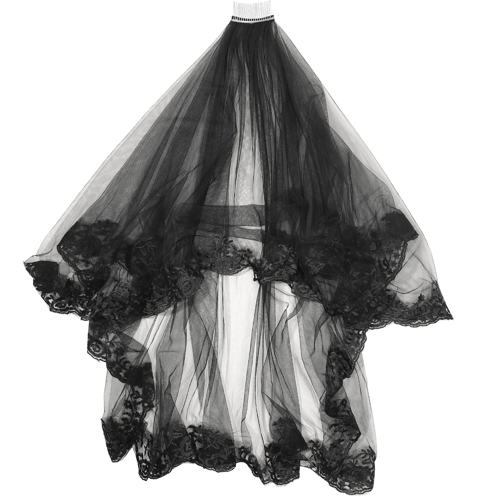 

Bridal Veil Black Halloween Bride Wedding Cosplay Modeling Long Photography Lace