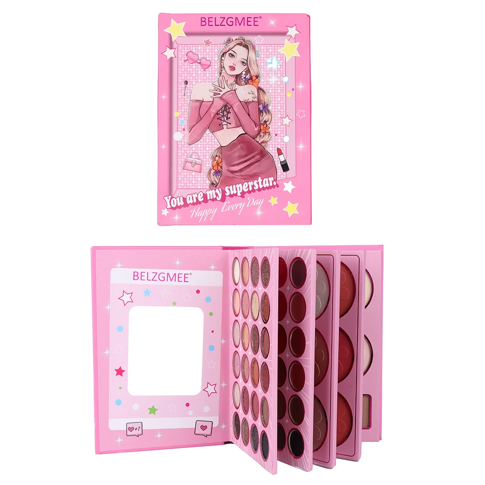 BELZGMEE 67 цветов 5 страниц палитра теней для век Superstar книга блестящие румяна тени