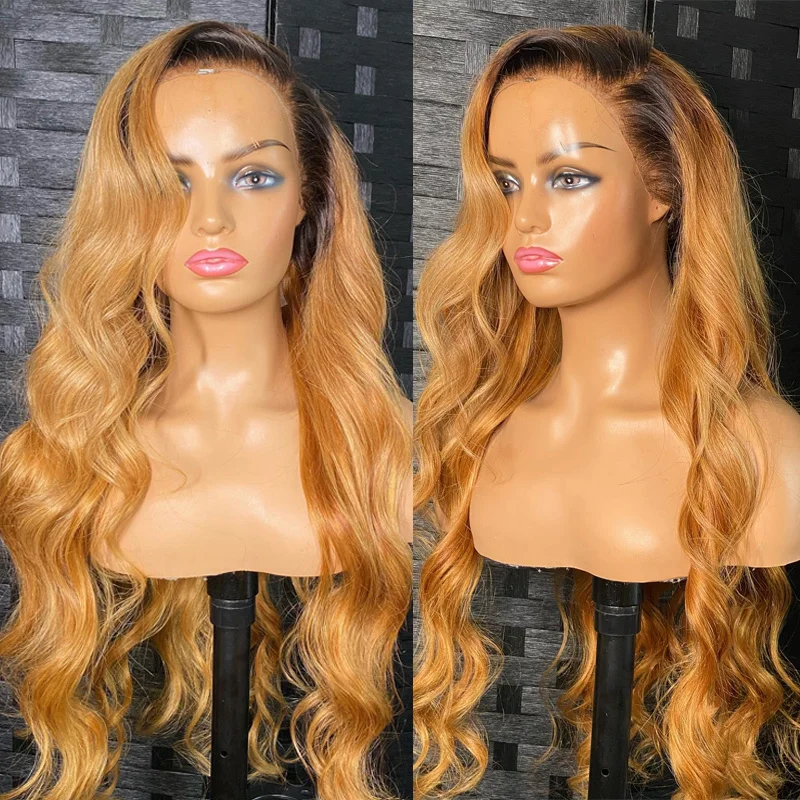 Long Natural Wavy Ombre Blonde Brazilian Human Hair Wigs 13x4 Lace Front Wig With Baby Hair Pre Plucked Glueless For Women