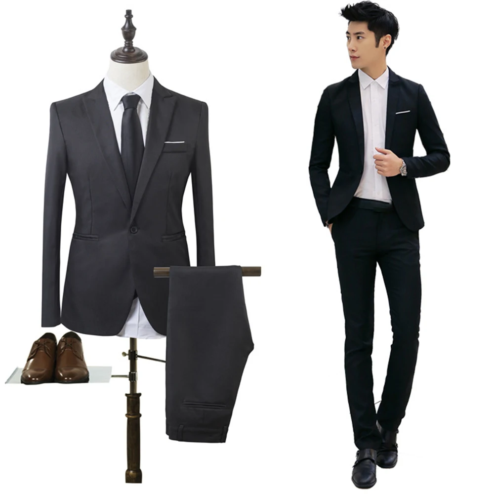 

Coat Pants Men Suit Formal Blazer Jacket Mens M~2XL Party Polyester Tuxedos Wedding Business Suit Coat + Pants
