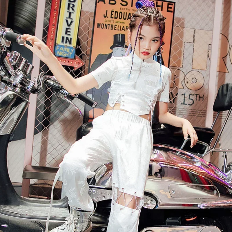 Уличная одежда в стиле хип-хоп для девочек белый сценический костюм концертная