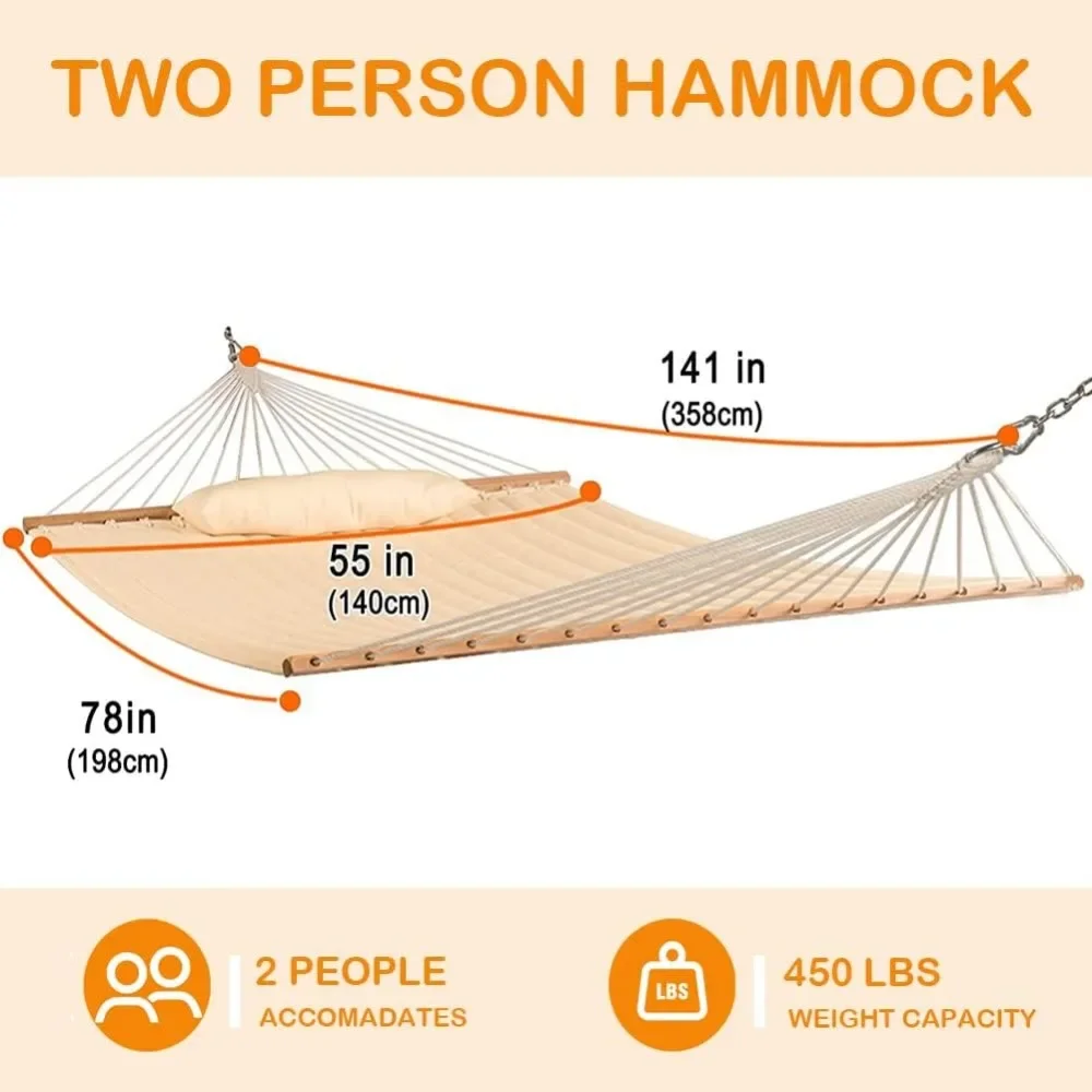 Двойной гамак из стеганой ткани 12 футов с подушкой Двухместный раздвижной