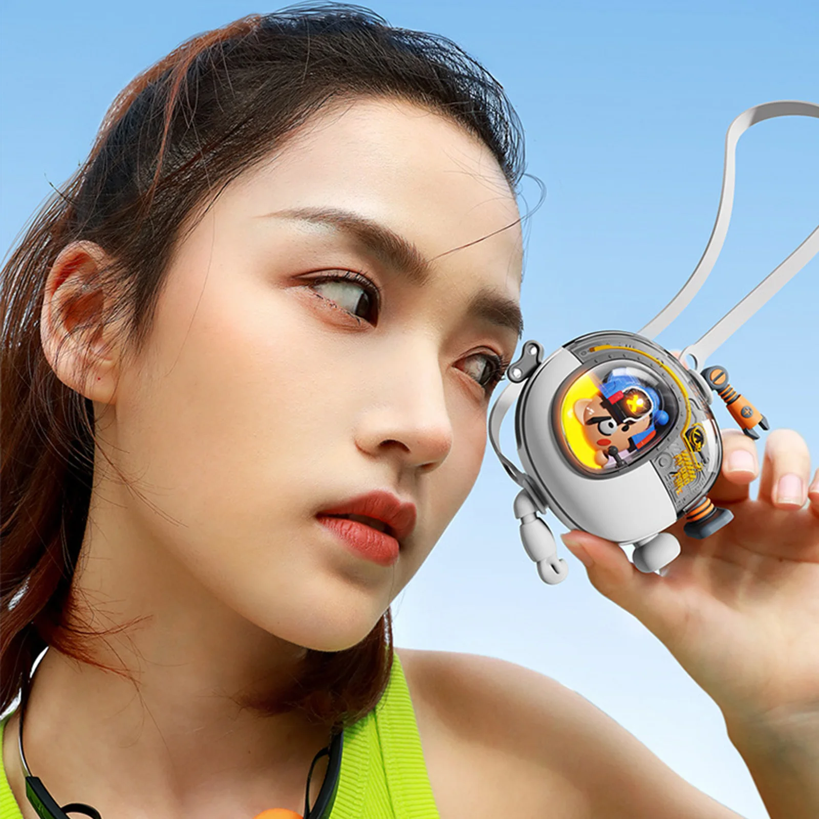 

Мини-вентилятор для шеи Bladeless Mecha Shape, летний охлаждающий вентилятор USB Type-C с зарядкой 900 мАч, 3-скоростной ветровой бесшумный для спорта на открытом воздухе