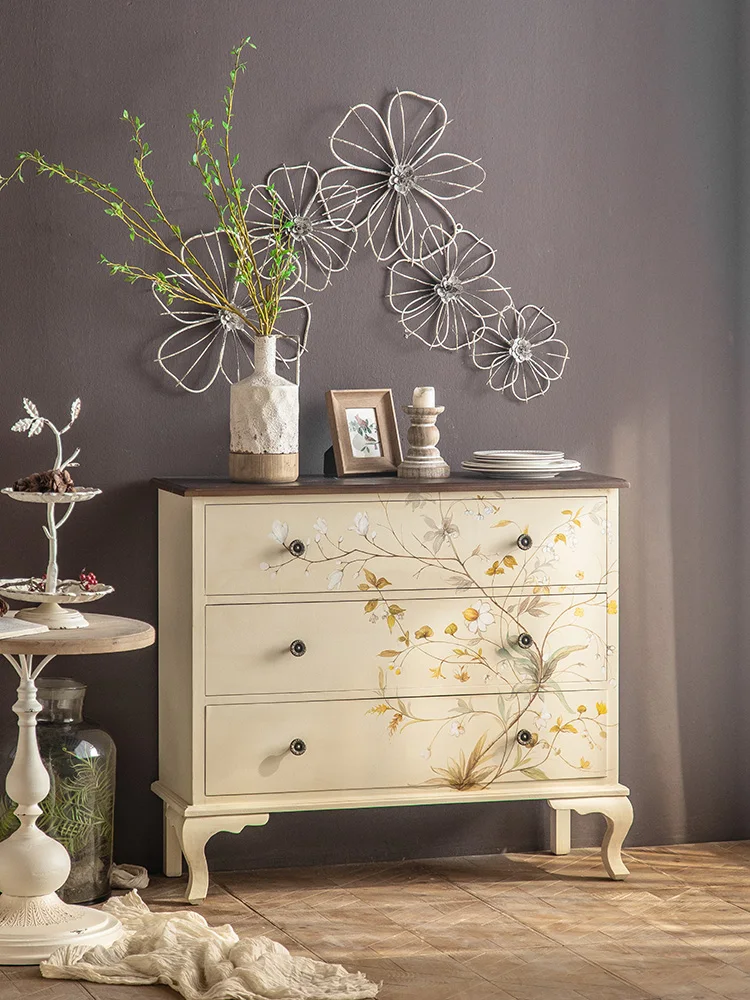 

TLL Entrance Cabinet Vintage Painted Modern Light Luxury Pastoral Chest of Drawers Storage Cabinet
