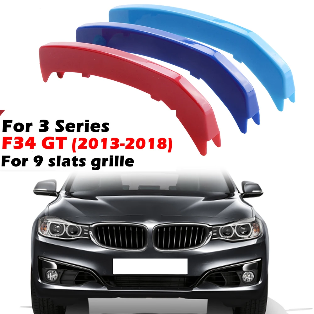 

3Pcs 9 Slats Kidney Front Grille Decal Stripe Cover Clip Trim For BMW 3 Series F34 GT 2013-2018 M-Sport Car Decorative Parts