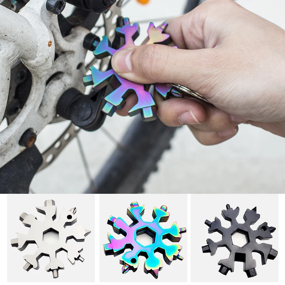 

18 In 1 Snowflake Multi Multifunctional Tool Key Ring Spanner Hex Wrench Multifunction Outdoor Hexagon Sneeuwvlok Multitool
