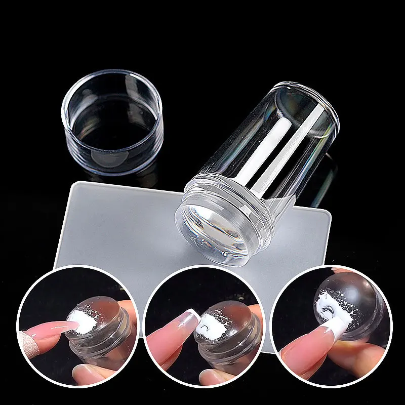 

French Transparent Nail Stamper with Scraper Jelly Silicone Stamp for French Nails Manicuring Kits Nail Art Stamping Tool