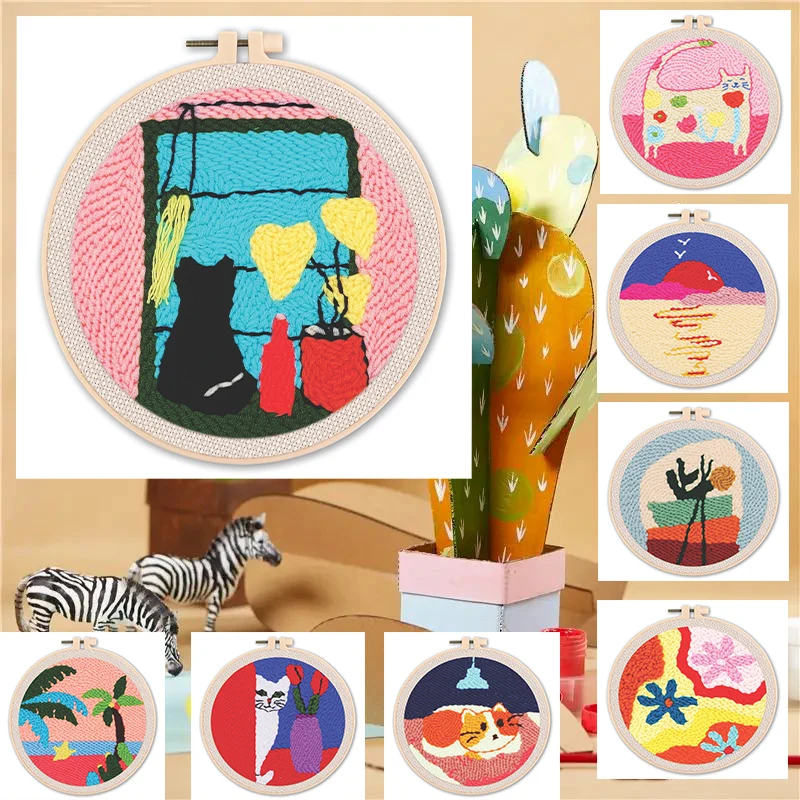 

RUOPOTY Diy Craft Punch Needle Embroidery Kits For Starter Kits Needlework Cross Stitch Animals Pattern With Tool Sets