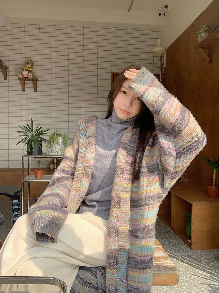 Зимние длинные свитера PLAMTEE в полоску женские шикарные вязаные приталенные