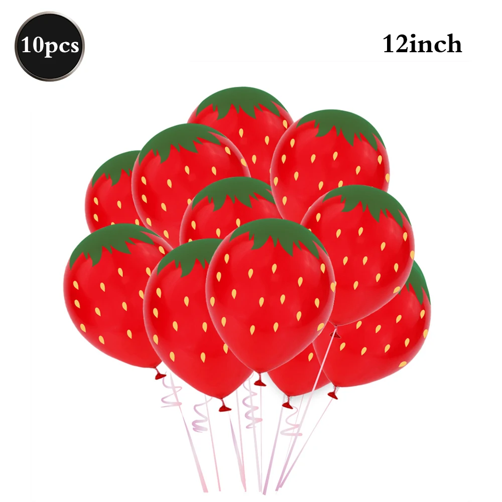 

Одноразовая посуда с фруктами и клубникой для вечеринки, розовая скатерть, милый сладкий клубничный шар, баннер с днем рождения, украшение для торта