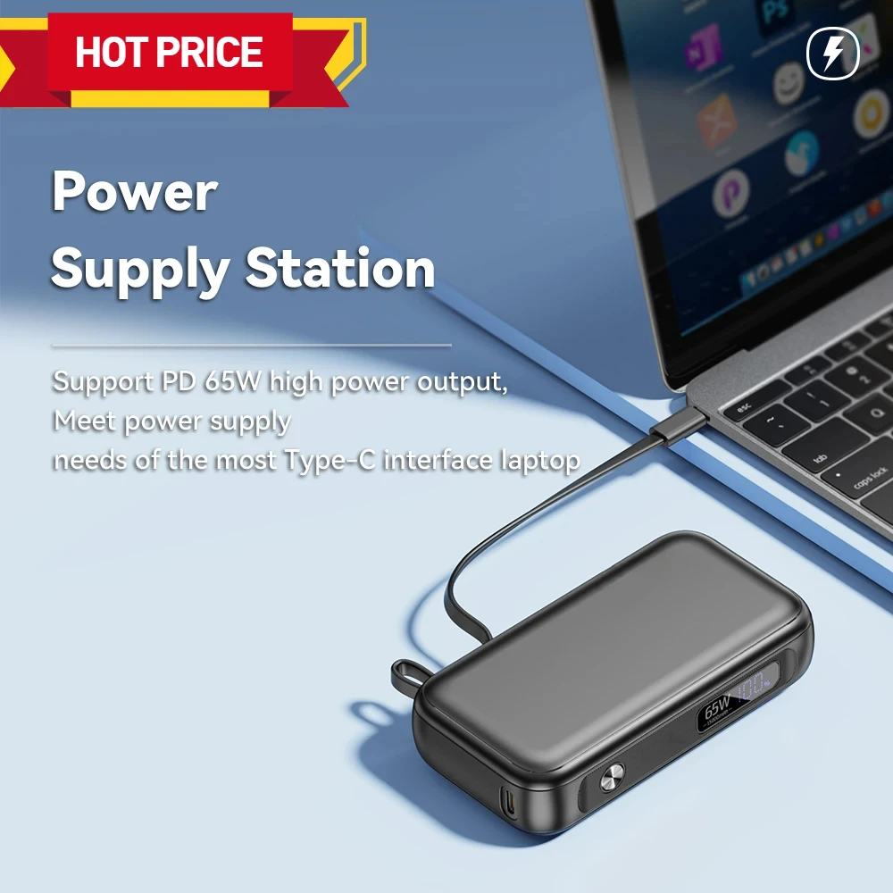 15000 мАч с кабелем USB C Power Bank Портативный запасной аккумулятор для IPhone IPad Macbook 65 Вт