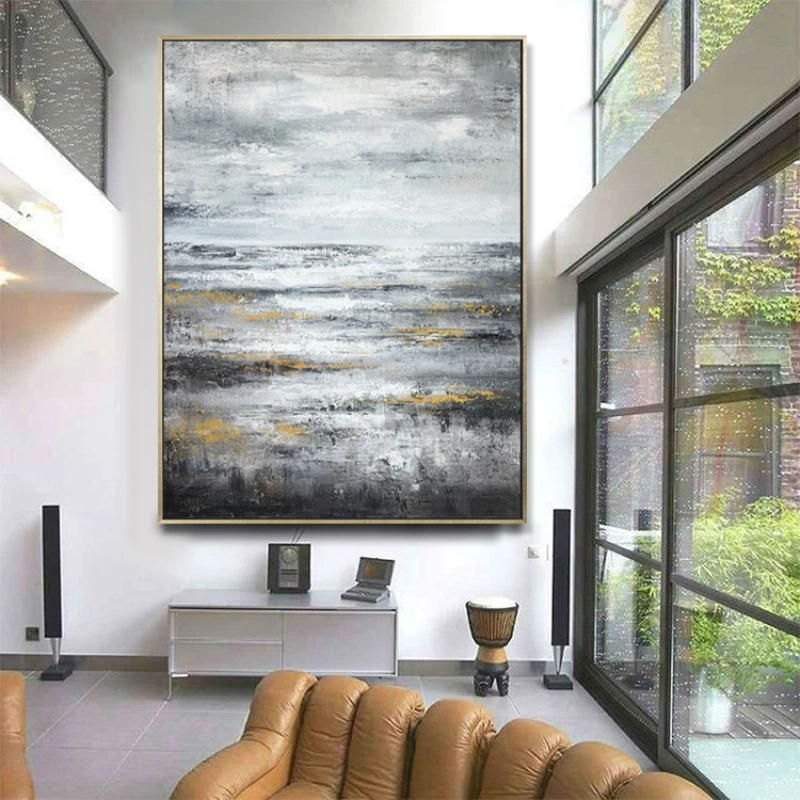 

Abstract Seascape Skyline Picture Home Decoration Wall Art Acrylic Gold Painting On Canvas