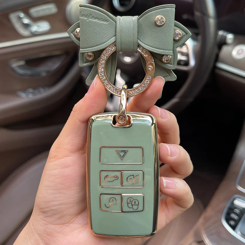 Чехол для автомобильного ключа с бантом и кольцом Range Rover Evoque Freelander Discovery Sport Jaguar