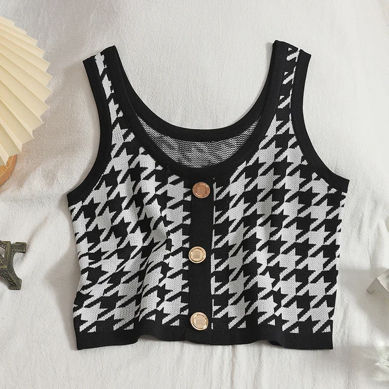 Женская клетчатая майка ZHUANQING на пуговицах женские укороченные майки