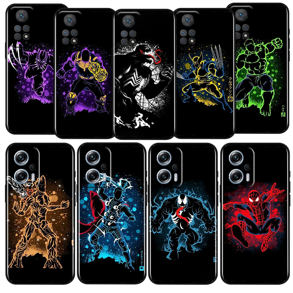 

Heroes Marvel Cool Comics For Xiaomi Redmi Note 12 11 11T 11S 10 10T 9 8 7 6 5 Pro Plus 5G 4G Silicone Black Phone Case