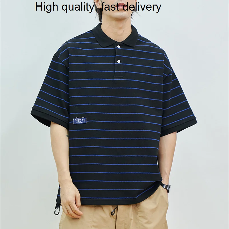 

Baggy NAUTICA 22SS Casual Stripe Short Sleeve T-Shirt Men's And Women's Fashion POLO Shirt