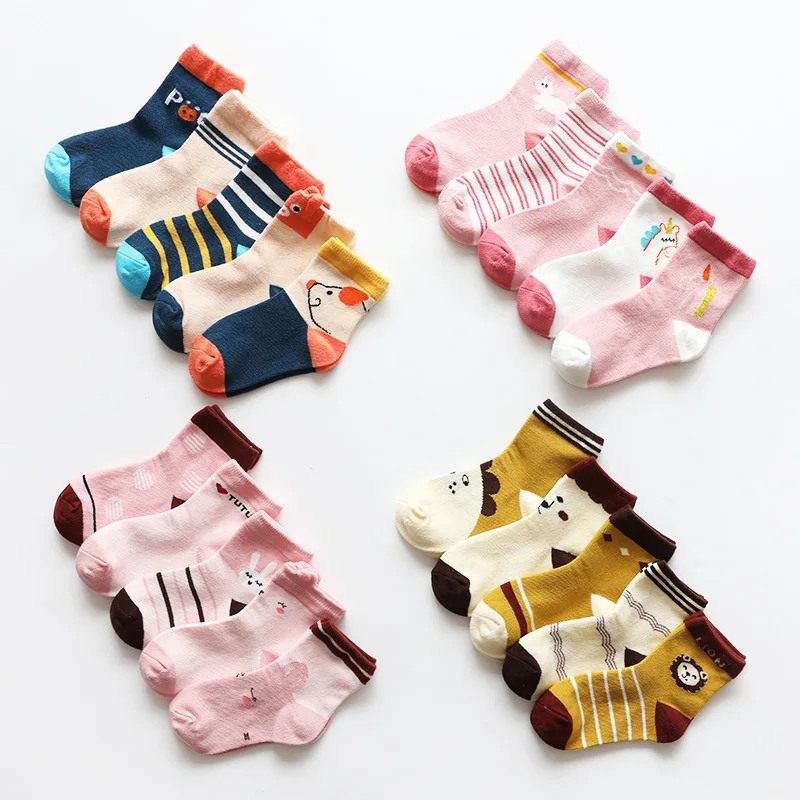 

5 Pairs Cotton Children Baby Socks Breathable Cartoon Animal Fashion Boys Girls Babies Spring Autumn Section Socks for 1-5 Years