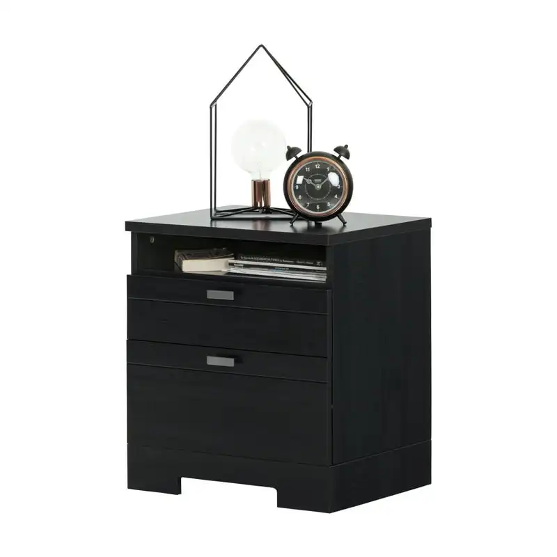 

Nightstand with Drawers and Cord Catcher Black