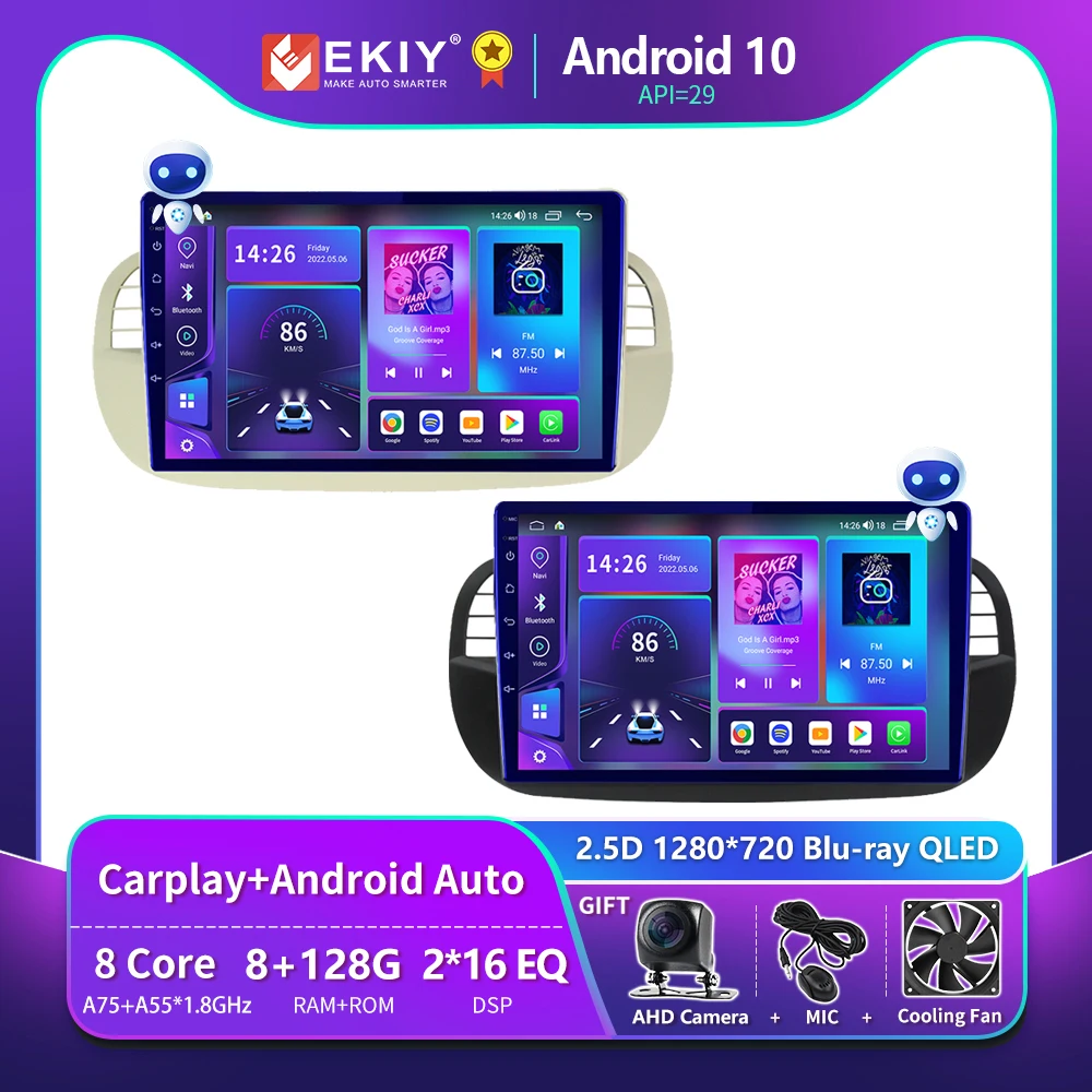 

Автомагнитола EKIY T900 на Android для FIAT 500 2007 2008 2009 2010 2011 2012 2013 2014 2015 автомобильный мультимедийный видеоплеер с голосовым ии смарт-Навигатором GPS 2 Din DVD стерео