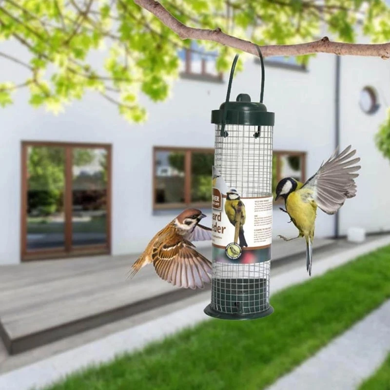 

Green Outdoor Bird Feeder Plastic Wild Bird Peanut Seed Nut Feeder Hanger Bird Outdoor Food Dispenser Supplies Standing Feeder