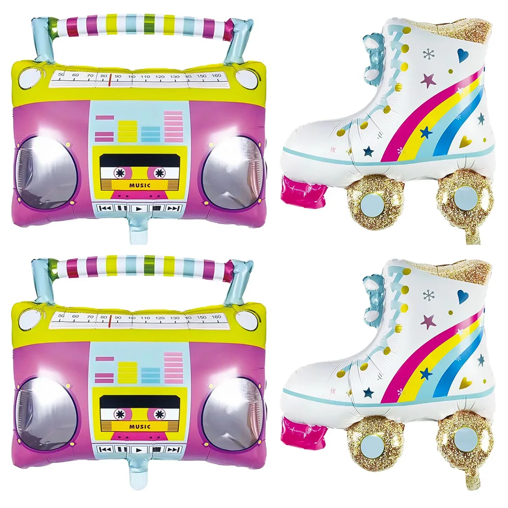

4pcs 80s 90s Birthday Balloon Inflatable Radio Roller Skates Music Player Back to 80s Disco Hip Pop Party Supplies Decoration