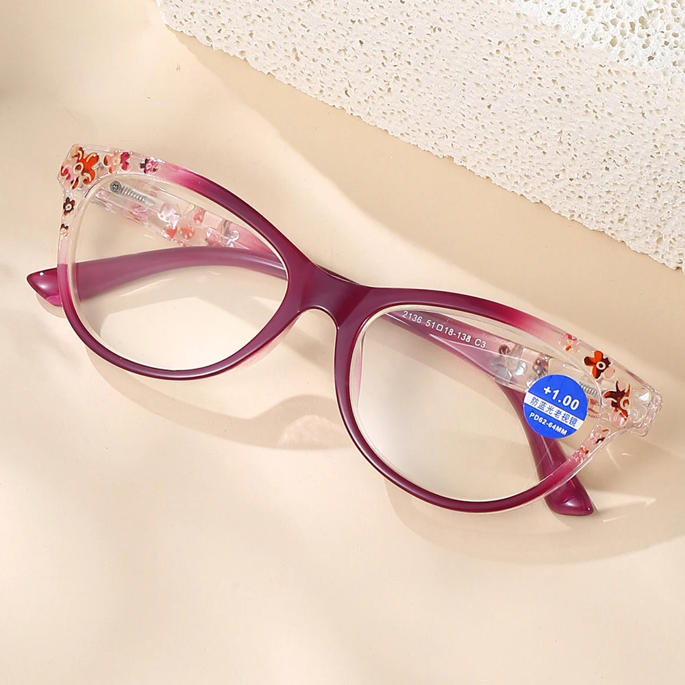 

Women's Reading Glasses Anti Blue Light Blocking Eyewear Fashion Ultra light TR90 Optical Hyperopia Cat Eye Glasses 2136