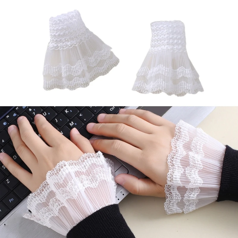 

Lace Ruffle Sleeves Girls Layered Wrist Cuffs for Woman Sweater Skirt Decorations Female Yarn Wrist Cuffs Supplies