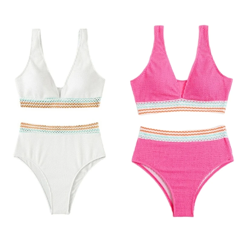 

Womens Two Pieces Bathing Suit Patchwork Solid Swimsuit Ins High Waisted Bikinis