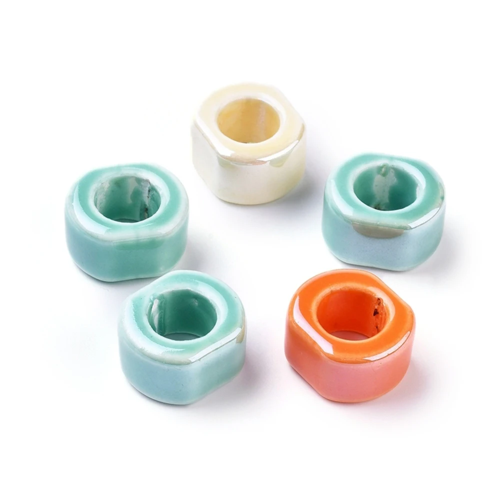 

9PCS Handmade Porcelain Beads Bright Glazed Porcelain Oval Mixed Color 22~22.5x19~19.5x12~13mm Hole: 11~11.5mm