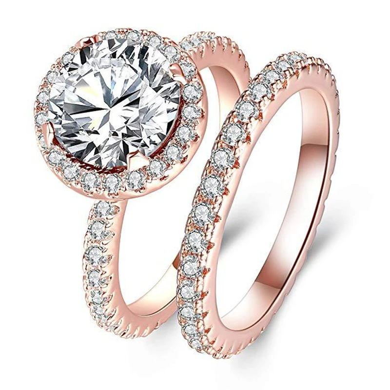 

DIWENFU 14K Rose Gold White Diamond Ring for Women 2 Carat Jewelry Ring Pure Gemstone Bizuteria with Diamond Gemstone Ring Box