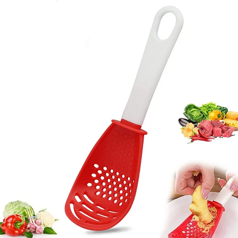 

New Multifunctional Kitchen Cooking Spoon Heat-resistant Hanging Hole Innovative Potato Garlic Press Colander Innovative kitchen