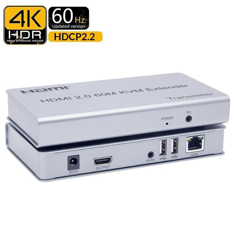 

60M 4K 60Hz HDMI 2,0 KVM Extender Cat5e/6 RJ45 Ethernet кабель HDMI USB KVM Extension поддержка сенсорного экрана USB мышь клавиатура