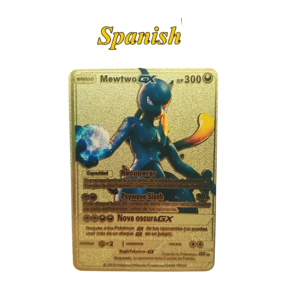

Pokemon español kamewtwo Charizard GX Gold Metal card Charizard Vmax hard Iron Spain Metal pokemon Card Game Series