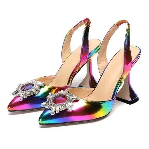 Женские сандалии радужного цвета, элегантные туфли-лодочки с острым носком, обувь для свадьбы на высоком каблуке, туфли-лодочки с шипами, Прямая поставка