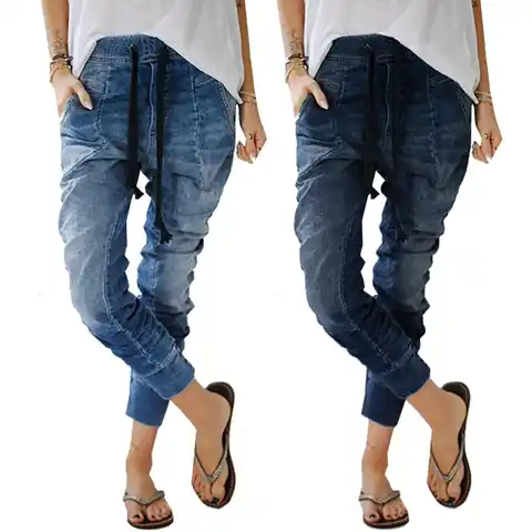 Женские джинсы со шнуровкой, джинсовые брюки, женская одежда, длинные синие женские джинсы на шнуровке, однотонные повседневные брюки, брюк...
