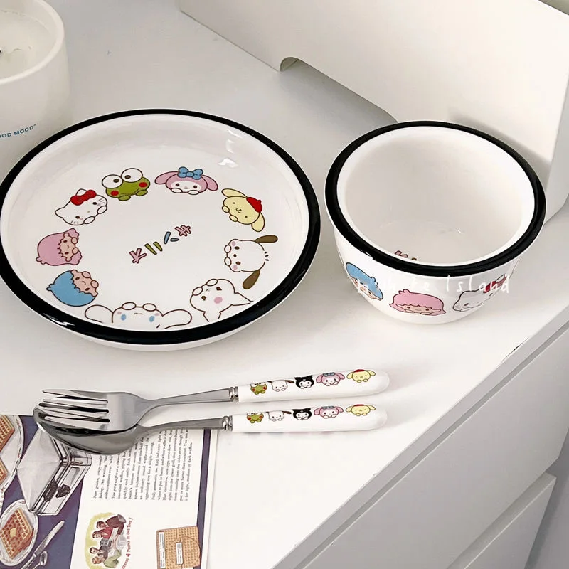 

Sanrioed Bowl Kawaii Anime Kt Cat Cinnamoroll Mymelody Household Children Rice Fruit Ceramic Tray Kitchen Restaurant Tableware