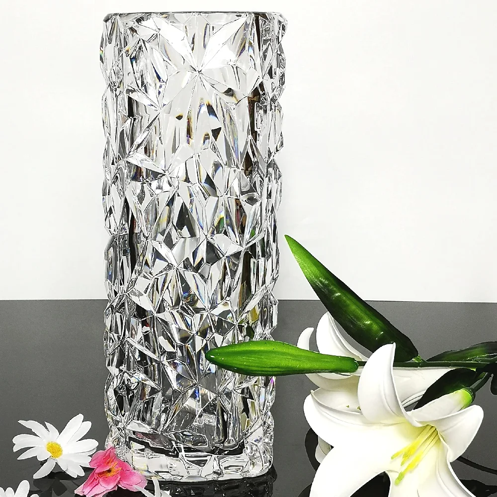 

Vase Decor Home Design Nordic Style Large Size Thickened Heavy Crystal Clear Aesthetic Art Deco Modern Flower Diamond Shape