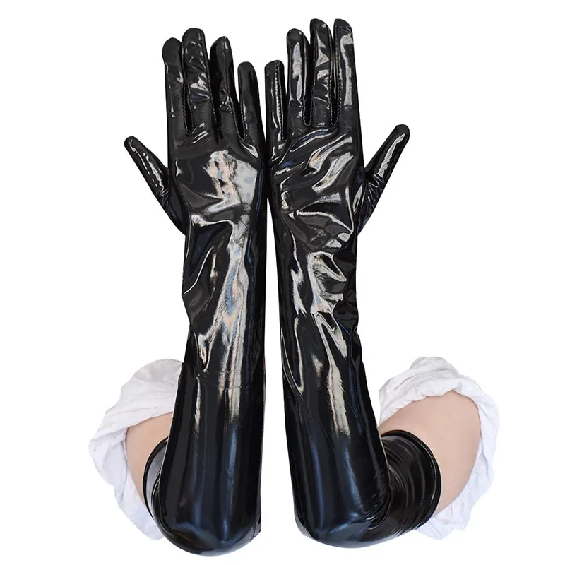 

Adult Black Sexy Long Black Latex Punk Rock Gloves Look Faux Leather Gloves Disco Clubwear Dance Catsuit Women Cosplay Costumes