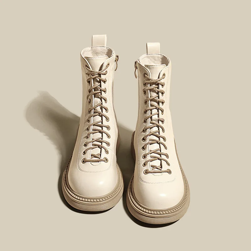 Autumn Women's Ankle Boots Thick Heels Platform Shoes Fashion Solid British Style Ladies Short Boot 2022 Lace Up Female Footwear