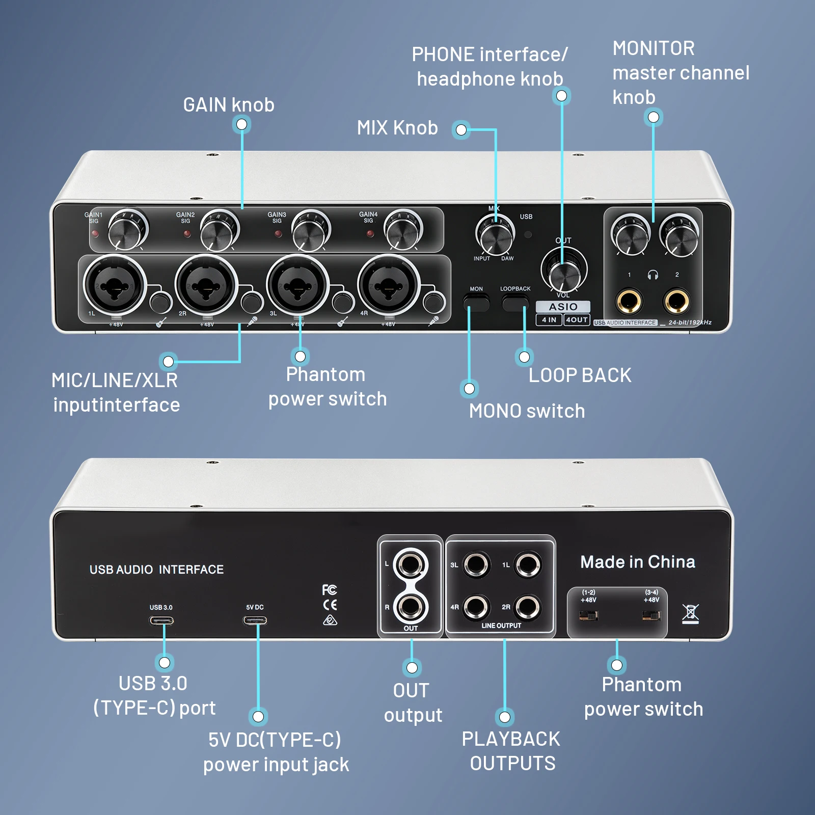 Профессиональный 4-канальный USB-аудиоинтерфейс RX4 с микрофонным предусилителем и поддержкой ASIO для живой записи (art.: 3920db3cc76af) - 3920db3cc76af