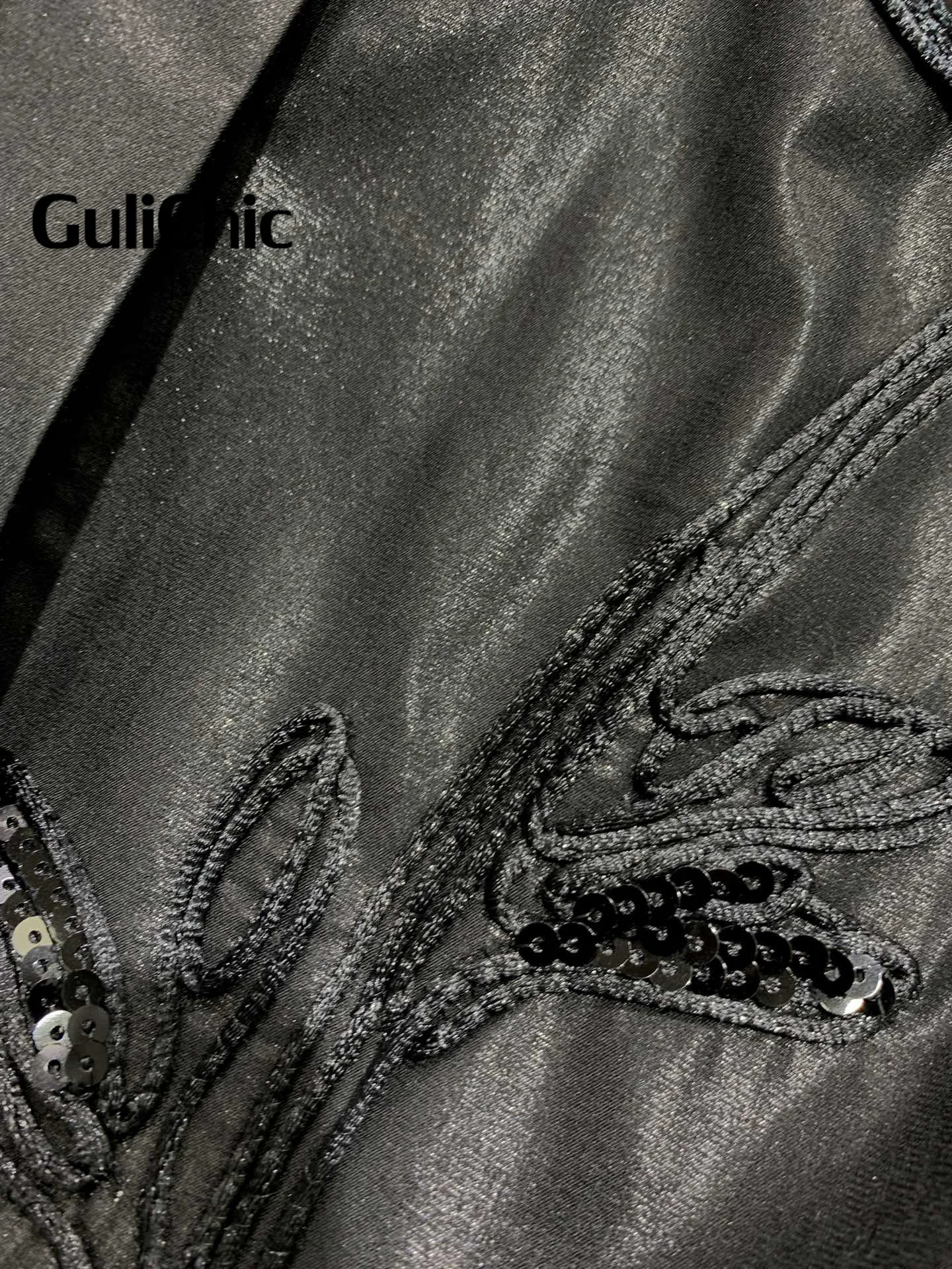 11 12 GuliChic женская рубашка с блестками и вышивкой бисером темпераментная модная