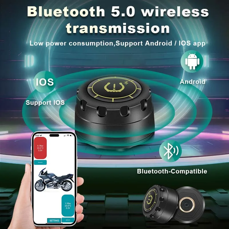 Developuck TPMS Bluetooth 5.0 Система контроля давления в шинах для автомобилей и мотоциклов с