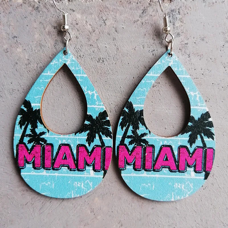 

Cutout Teardrop Miami Los Angels California Print Wood Teardrop Earrings for Women Outdoor Holidays Wood Earrings Wholesale